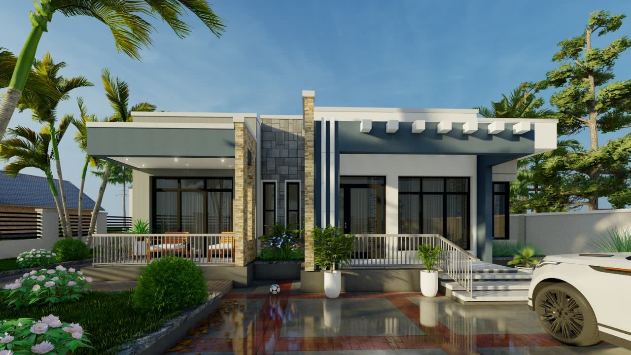 3D architectural design rendering of a single-family residence
