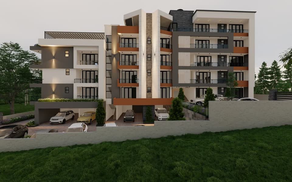3D architectural design rendering of an apartment building