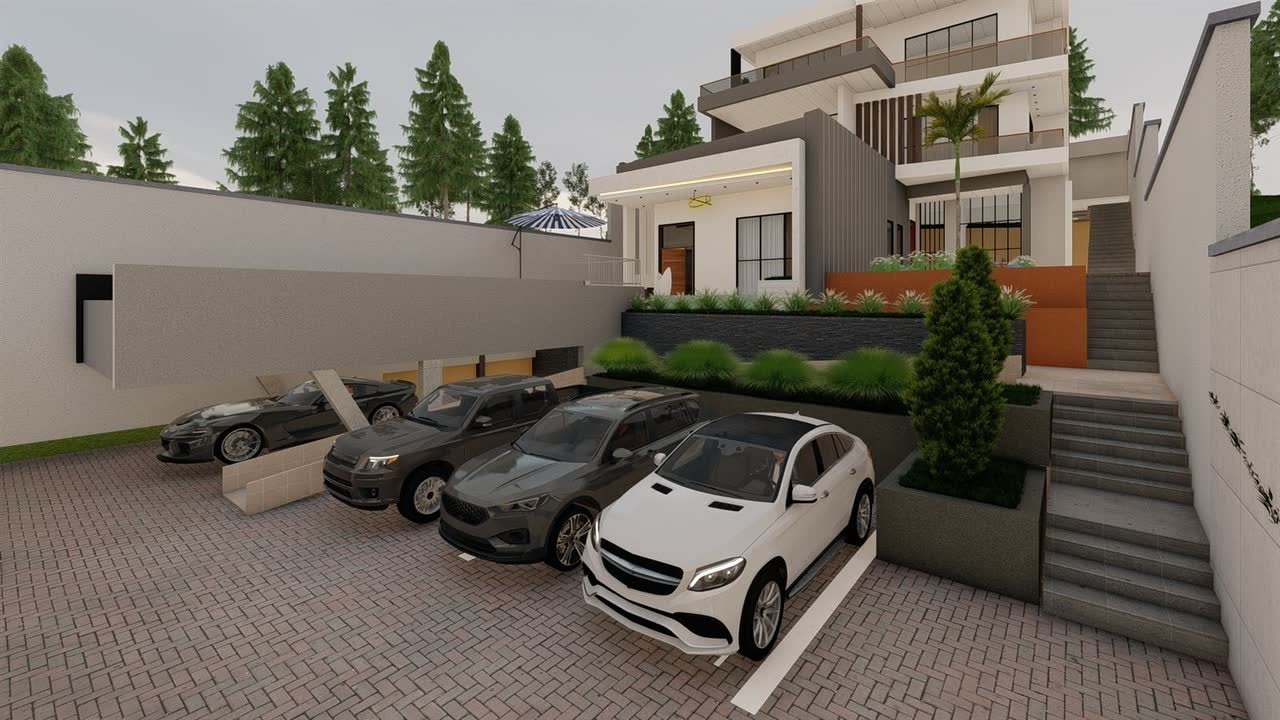 3D design concept rendering of the Rebero hillside residence