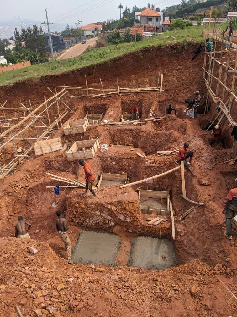 Foundation footing excavation at the Rebero hillside construction site