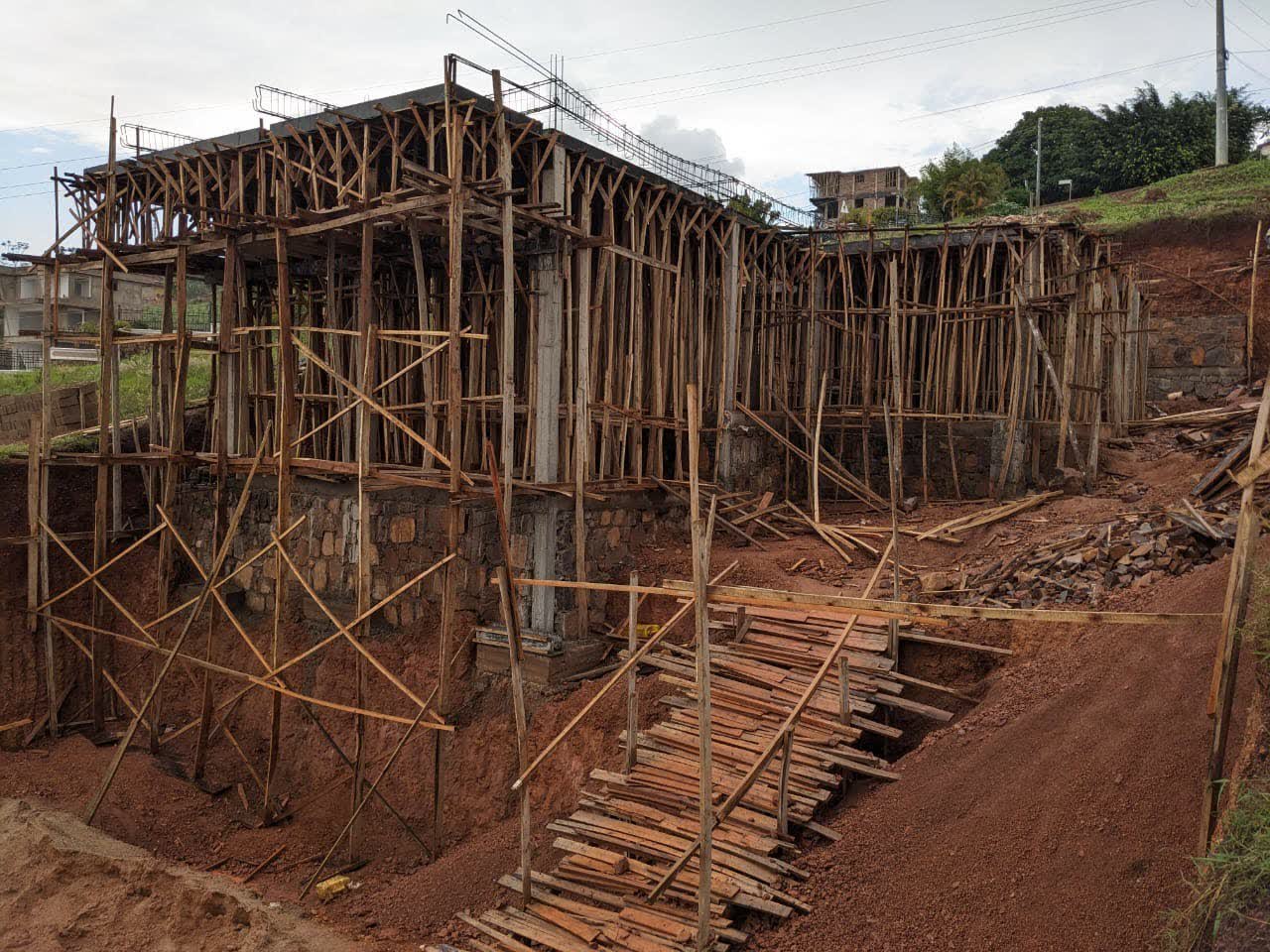Timber formwork and shuttering at the Rebero hillside construction site